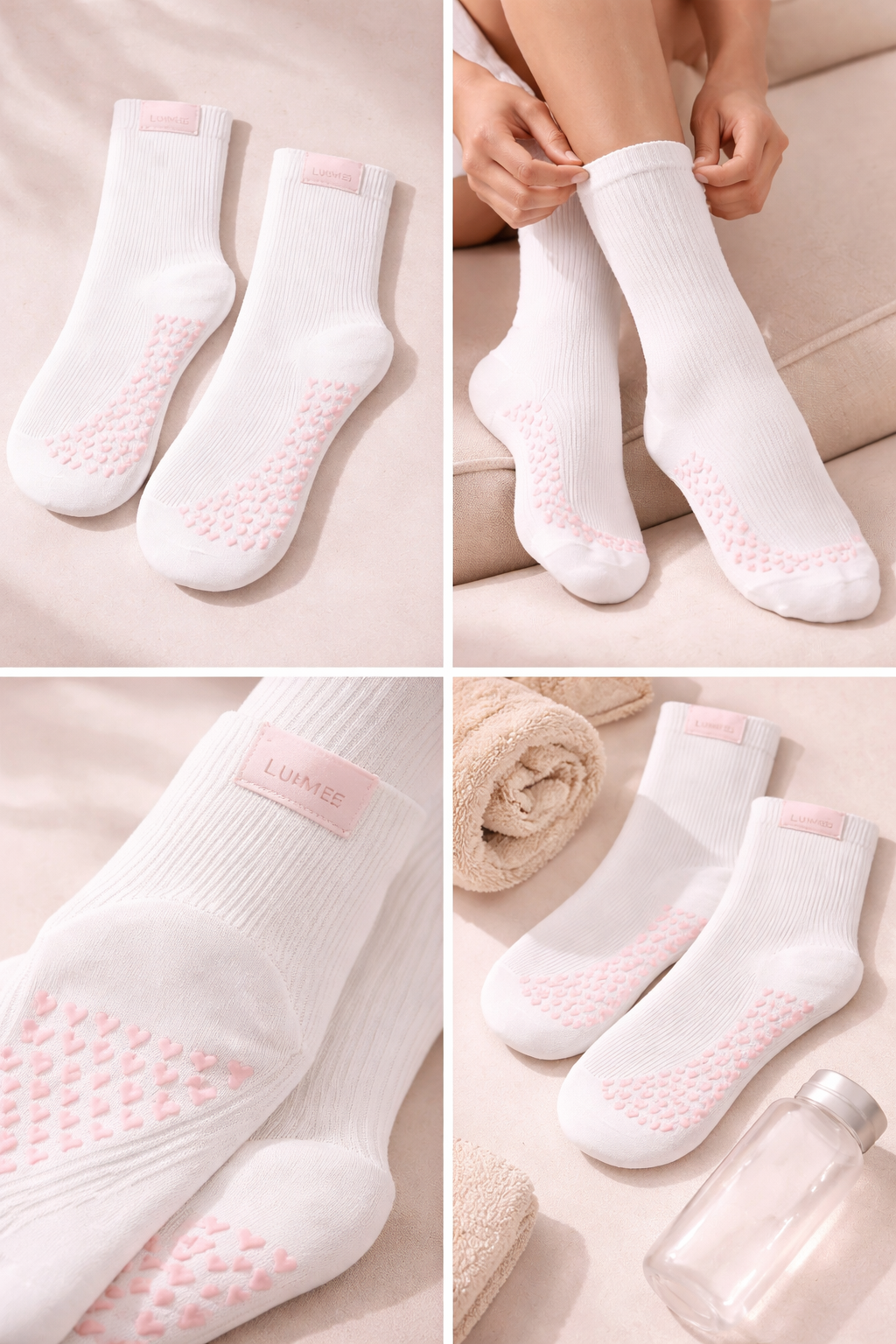 LUMÉA Pilates Socken – Rutschfest & Elegant (Weiß)